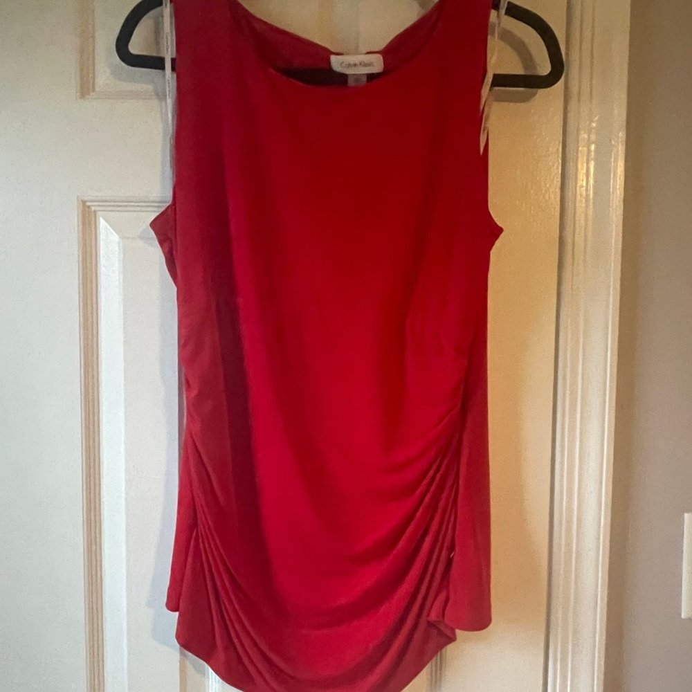 Calvin Klein Red Ruched Blouse - Large
